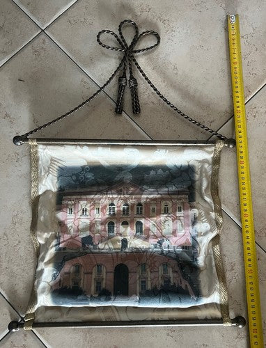🔴 Quadro PANNELLO TESSUTO con supporti di metallo a bandiera L 40 cm vintage