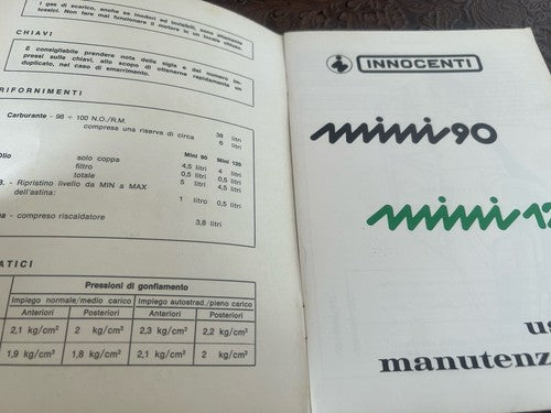 Mini 90-120 Livret Voiture Utilisation Entretien Italien Original Vintage