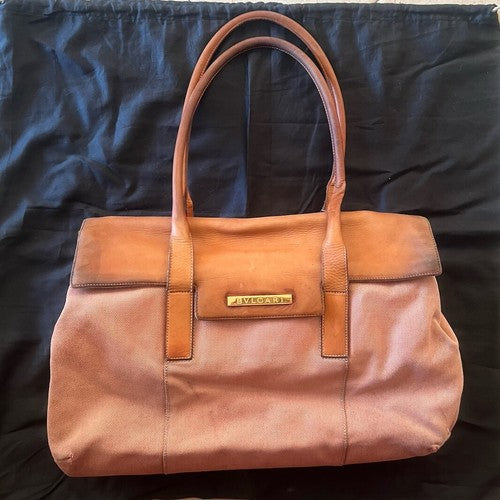 Bulgari Sac Femme Grand Cuir et Tissu Pêche Avec Usures Original 