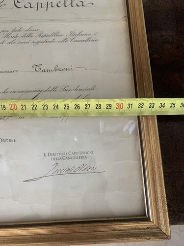 🔴 REPUBLIC OFFICIAL certificate of honor Rome 1960 with frame 