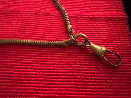 🔴 CATENA orologio tasca bronzata snodata con moschettone L 31 cm VINTAGE