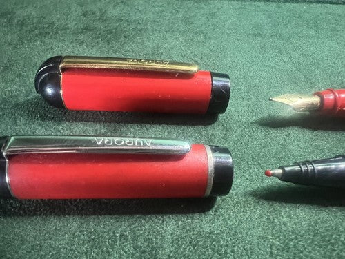 🔴 AURORA penna stilografica Idea ROSSA pennino M e sfera scrivono vintage