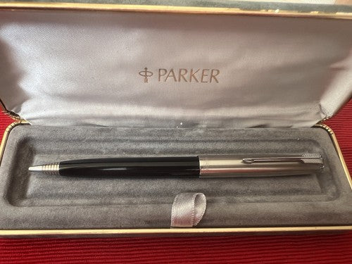 🔴 PARKER mechanical pencil pen black with yellow diamond-cut stone vintage 