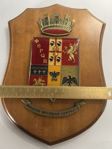 🔴 Wappen der Zentralen Militärregion, Schild aus poliertem Holz und Metall, Höhe 23