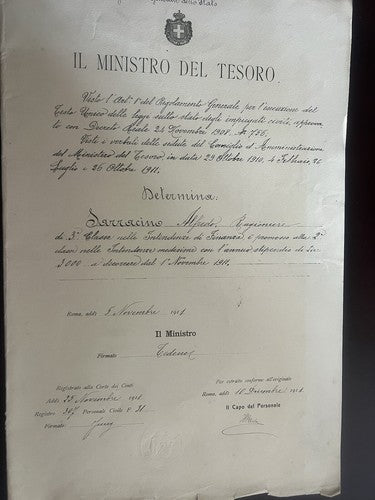Ministre Du Trésor Conferimento Affectation De Comptable Finance Regno 1911