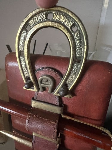 🔴 ETIENNE AIGNER porta penne da scrivania parete pelle ferro cavallo vintage