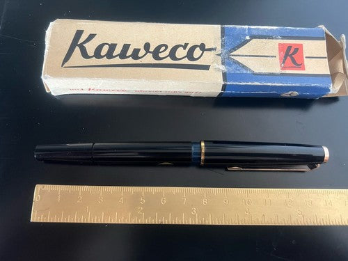 🔴 KAWECO penna stilografica 500F nera pistone oblò azzurro vintage 1970 SCRIVE
