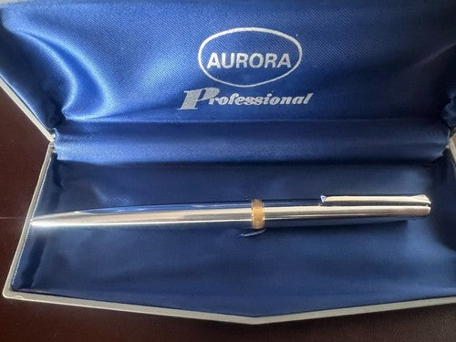 🔴 AURORA penna sfera a scattol cromata scrive con astuccio vintage
