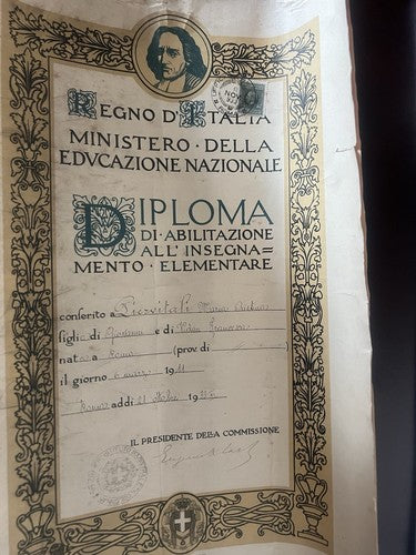 Regno D'Italie Diplôme Validation Enseignement D'Origine 21 Octobre 1933