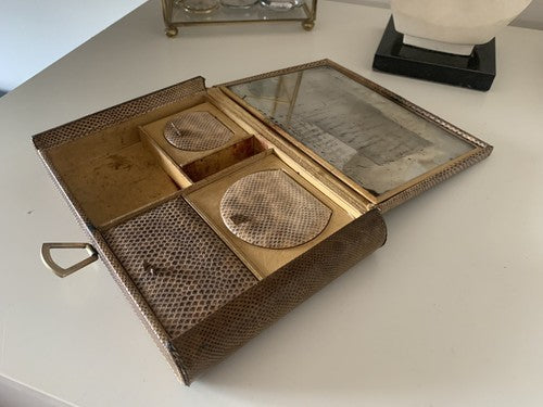 🔴 PORTA TRUCCO gioielli pelle DI SERPENTE da viaggio vintage ANNI 1930