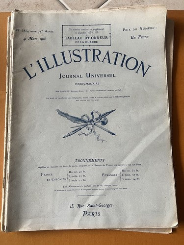 🔴 GIORNALI L'ILLUSTRATION JOURNAL UNIVERSELLE HEBDOMADAIRE weekly Paris 1916