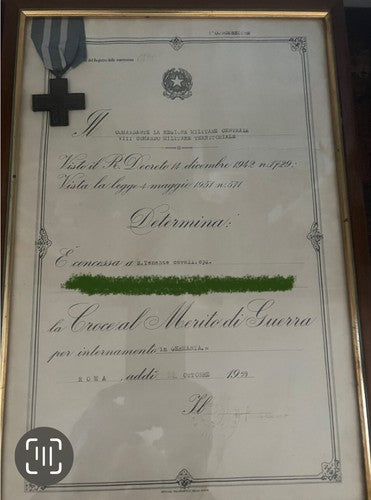 🔴 CROCE bronzo al merito guerra e Attestato con timbri quadro ORIGINALE 1959