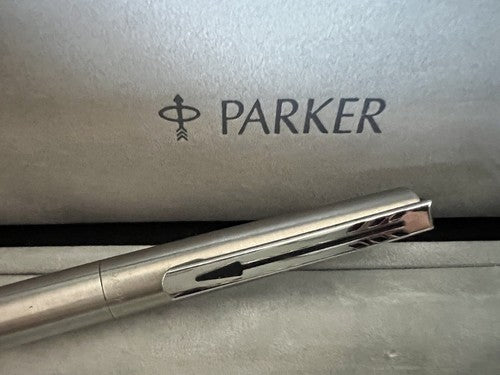 🔴 PARKER penna stilografica Mixy 15 STEEL FLIGHTER cartuccia scrive vintage