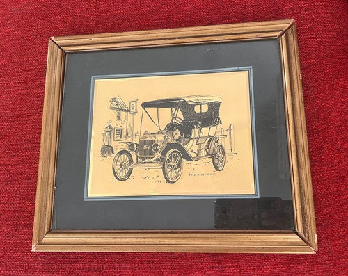 Ford Model T Panonceau Carré Publicité Display Carte Dorée Brillant Vintage