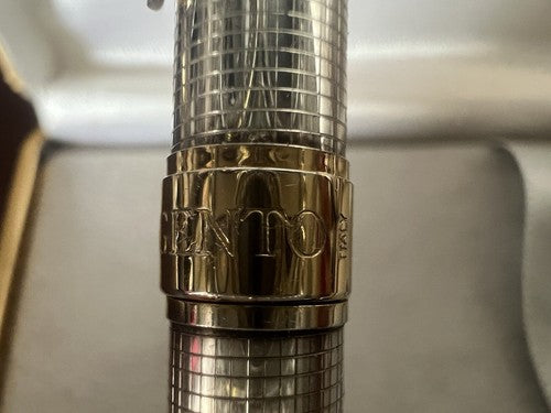 🔴 UNOARGENTO penna sfera ARGENTO 925 guillocchè profili dorati scrive astuccio