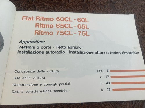 Fiat Ritmo Booklet Car Use Maintenance Italian Original Vintage