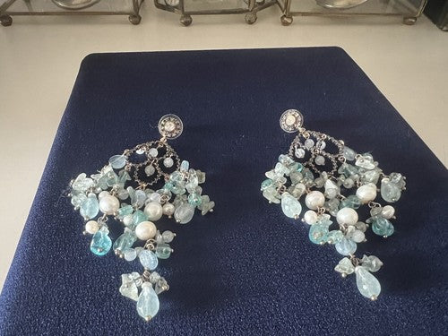 Dea Gioielli Boucles D'Oreilles Collier Argent Plaqué oder Rayons Quarzperlen 