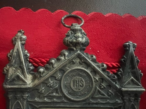 Santino Argent 800 Ss Trinité À Bas-Relief Ciselé Crochet 7X 13 Antique