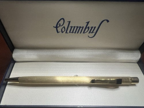 🔴 COLUMBUS penna sfera PLACCATA ORO scrive perfettamente con astuccio vintage