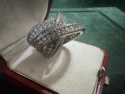 Anneau Femme Argent 925 mit Pierres Tours de Vagues Effet Diamants A Sauts 