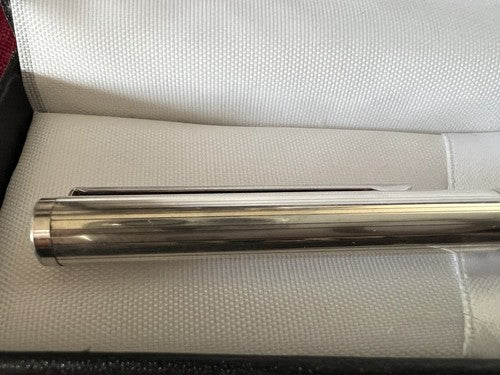 Stylo-Plume Sphère Argent Massif 925 Rayures Bas-Relief Écrit Vintage 16