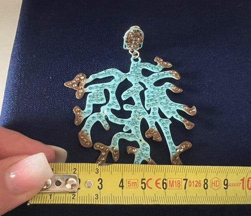 DEA GIOIELLI Silver Earrings Foiled Gold Branches Of Corals Turquoise Radius