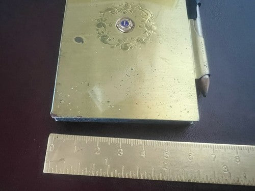 🔴 LION'S CLUB bloc notes dorato con stemma e matita vintage L 7 h 11