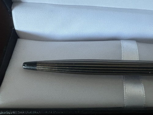 🔴 GOLDRING penna sfera lacca nera righe profili dorati scrive prodotta Germania