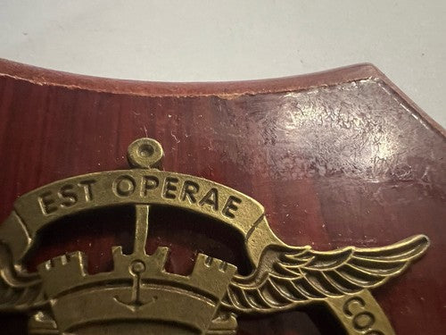 Crest Station Hélicoptères Sarzana Bouclier Bois Poli Et Métal Relief H 15