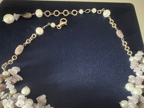 Déesse Collier de Bijoux Argent Plaqué Or Tempête De Quartz Rose Perles 