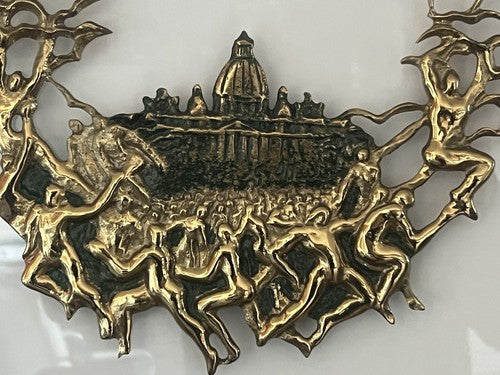 🔴 OTTAVIANI painting BASILICA ST. PETER bas-relief Rome authentic L 45X46 cm 