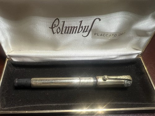 🔴 COLUMBUS penna stilografica retrattile pennino ORO 14KT funziona vintage
