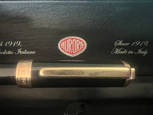 Aurora Stylo-Plume Sphère Tu Laque Noire Profils Or Rose Avec Trousse 