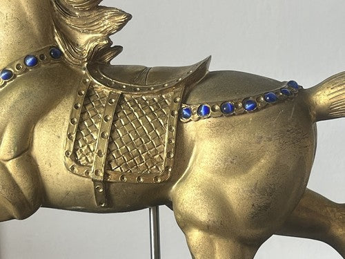 🔴 CAVALLO dorato con basamento in resina di rappresentanza pietre vintage h 37