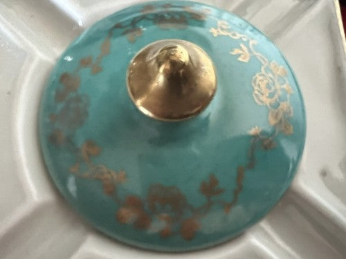 Pillivuyt Cendrier Porcelaine Français Fleurs Peinture Main Avec Couvercle 