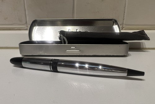 🔴 ZIPPO penna sfera argentata con scatola scrive perfettamente vintage