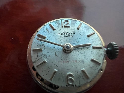 🔴 MONVIS Ferrotex Damenuhrwerk mit Handaufzug, zu überholen, Vintage-Teile 