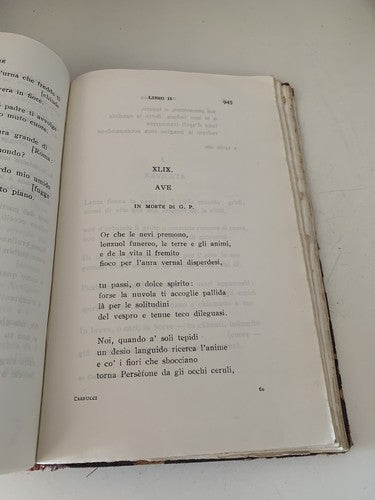Livre Poèmes De Giosue'Carducci Zanichelli Bologne Vintage 1943