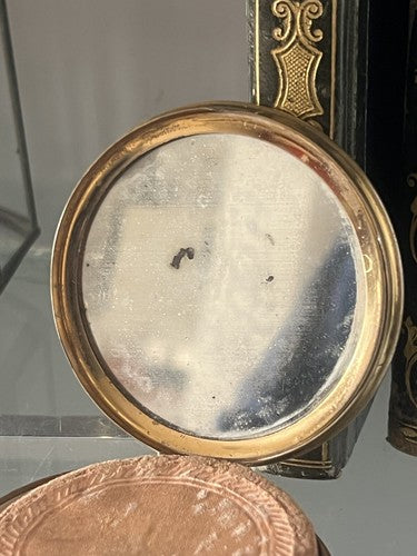 🔴 Porta cipria MINIATURA DONNA laminato oro ceselli specchio vintage