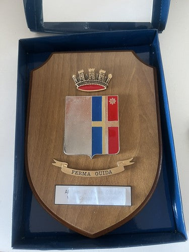 🔴 Crest militare FERMA GUIDA scudo legno con metallo e smalti rilievo vintage