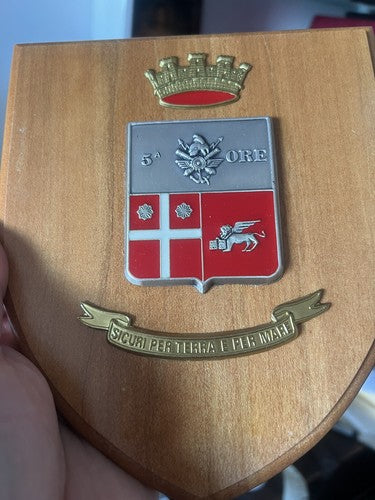 🔴 Crest militare SICURI PER TERRA E MARE scudo di legno effige metallo vintage