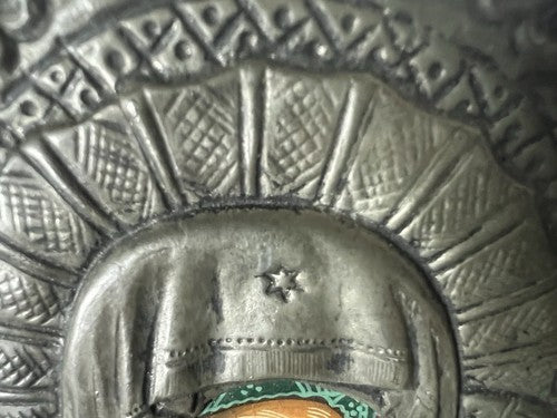 🔴 MADONNA con BAMBINO icona Sacra metallo Cesellato pittura base legno vintage