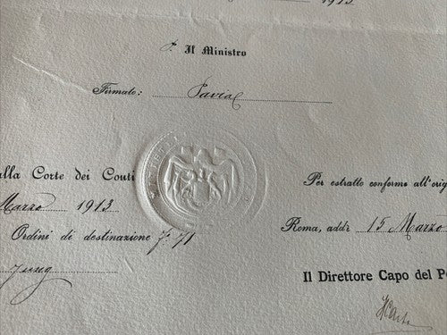 Certificat D'Honneur Comptable De L'État Vittorio Emanuele Ministère Trésor