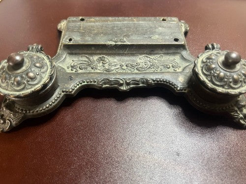 🔴 Calamaio penna stilografica BRONZO MASSICCIO per inchiostro vintage L 20