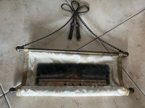 🔴 Quadro PANNELLO TESSUTO con supporti di metallo a bandiera L 40 cm vintage