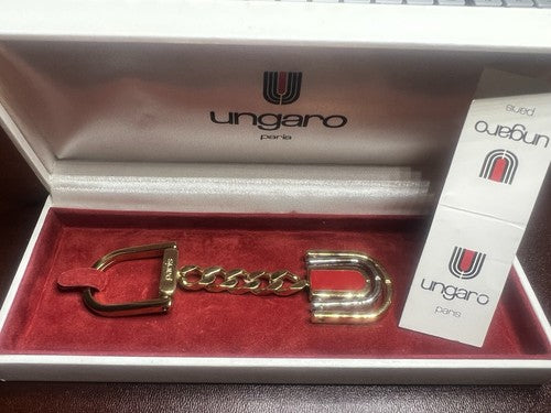 Ungaro Porte-Clés Métal Or avec Étui et Certificat Jamais D'Occassion