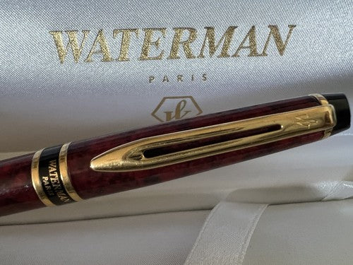 🔴 WATERMAN penna sfera Expert Dune lacca marmorizzata bordeaux profili dorati