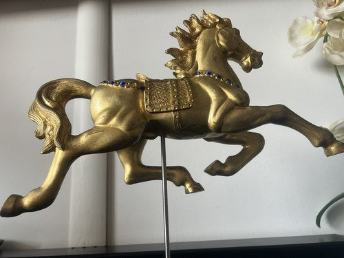 🔴 CAVALLO dorato con basamento in resina di rappresentanza pietre vintage h 37