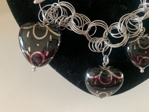Collier, Collier Maria Cristina Sterling Tout en Argent Rhodié Et Cœurs 