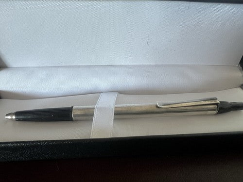 Stylo-Plume Sphère Argent 925 Rayures Mécanisme Bouton Snap Rare Vintage 20
